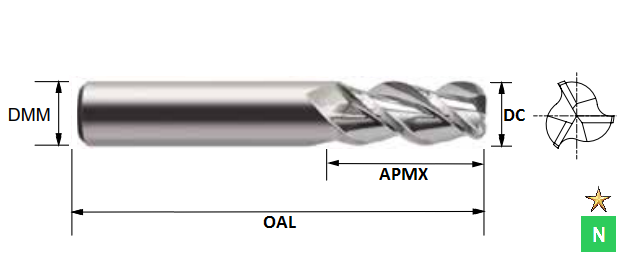 16.0mm 3 Flute (0.5mm Radius) 45 Degree ALU-XP Carbide Slot Drill